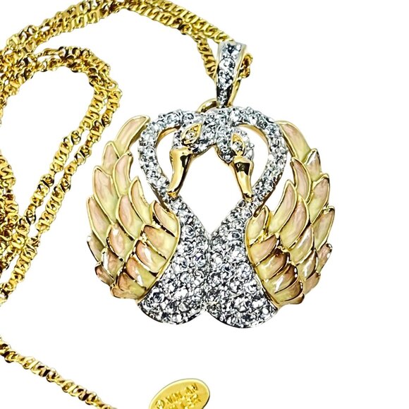 Nolan Miller Gold Tone Necklace With Double Swan Crystal Pendant (6004-1-2) - Picture 11 of 11